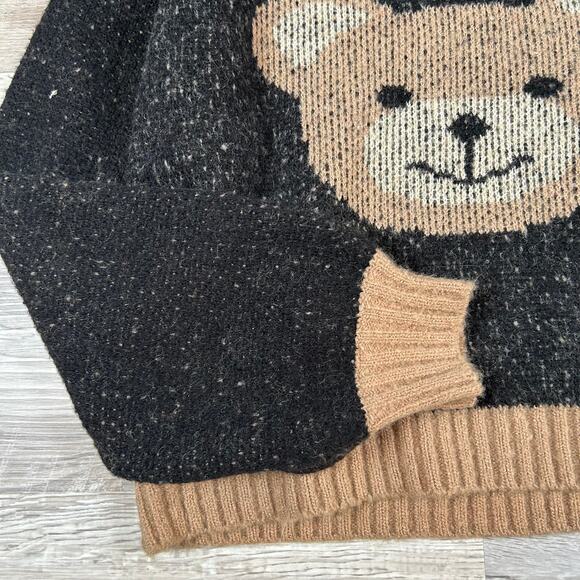 Luna Ivy Teddy Bear Knit Sweater Black Tan Crewneck Soft Grunge Indie Sleaze - Picture 3 of 6